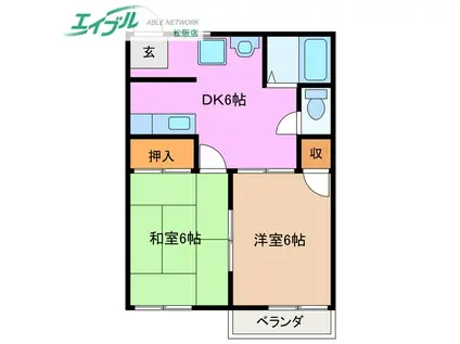 御殿山コーポ(2DK/2階)の間取り写真