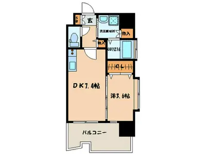 サンシャイン プリンセス 北九州(1DK/6階)の間取り写真