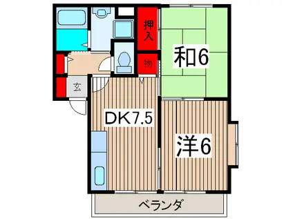 入間市扇台6丁目 平成13年築 2DK(2DK/2階)の間取り写真