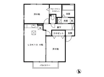 オーククレストVI(2LDK/1階)の間取り写真