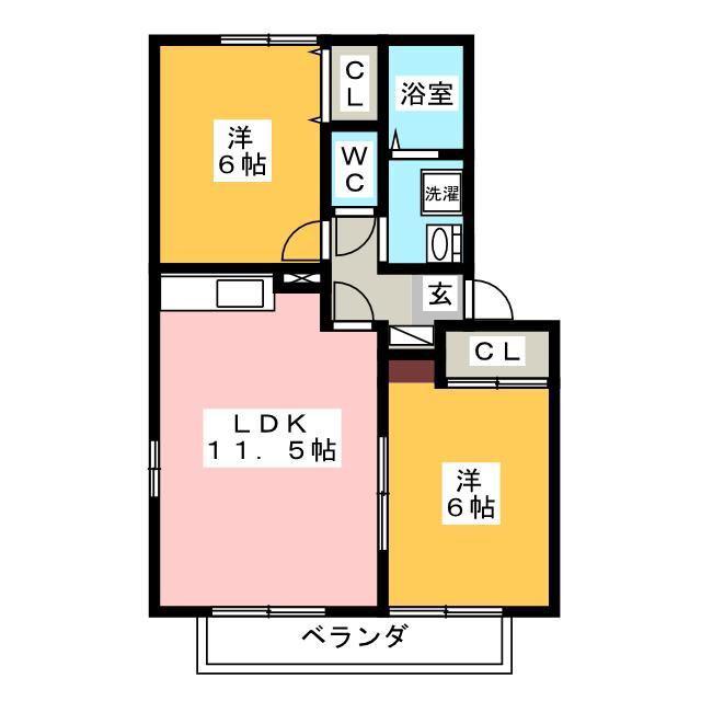 ビオラA(2LDK/2階)の間取り写真