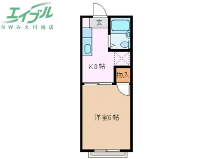 マリオ豊田 B棟(1K/2階)の間取り写真