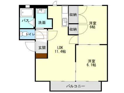 エスポアール新地(2LDK/2階)の間取り写真