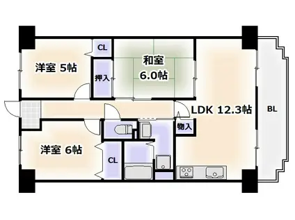 南海ハイライズフラット天下茶屋(3LDK/2階)の間取り写真