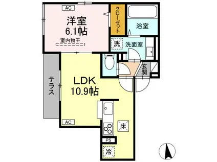 D ROOM万町101(1LDK/1階)の間取り写真