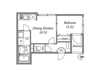 ハーモニーテラス庄内幸町(1DK/1階)の間取り写真