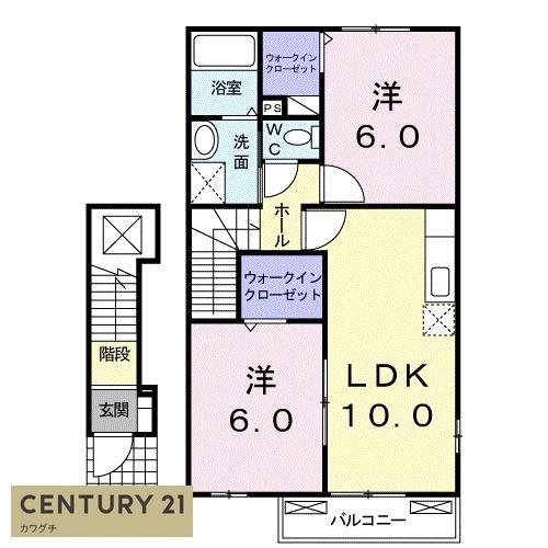グリーンヒルズ・カーサE(2LDK/2階)の間取り写真