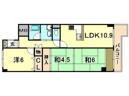 ユニゾン高取台(3LDK/6階)の間取り写真