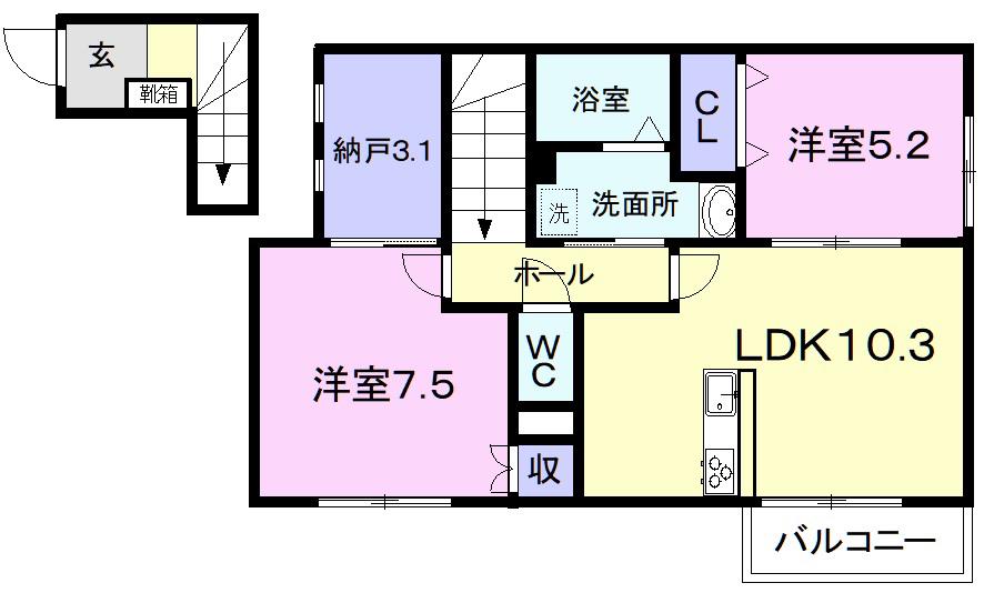 エスポワール矢立(2LDK/2階)の間取り写真