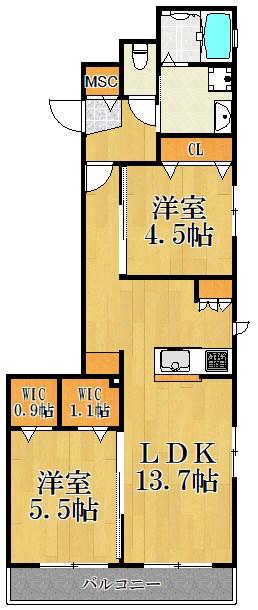 MAISON IKEBATA(2LDK/3階)の間取り写真
