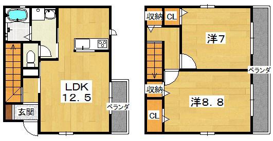 ウィンベル高倉(2LDK/1階)の間取り写真