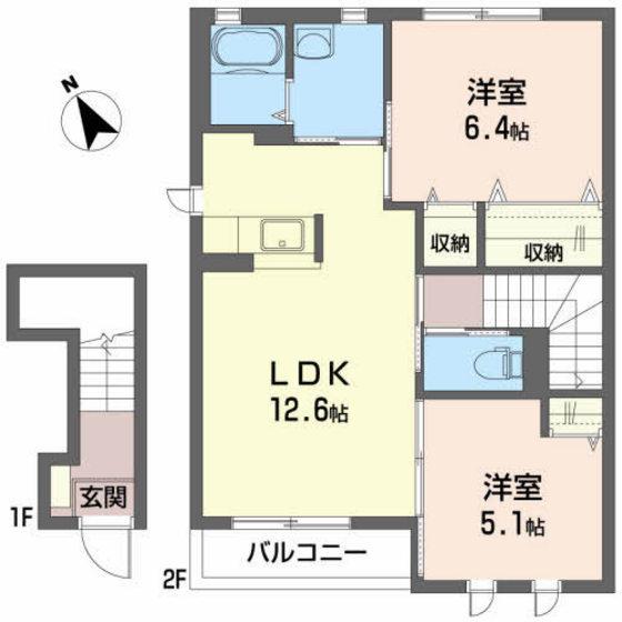クラヴィエ富田C(2LDK/2階)の間取り写真