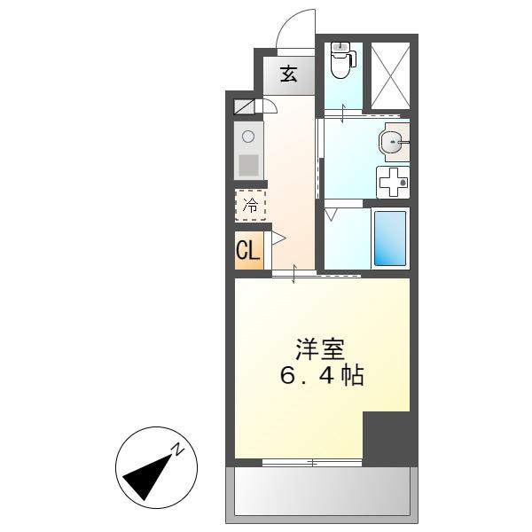 ワイズタワー新栄(1K/6階)の間取り写真