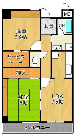 ソアール門戸荘(2LDK/2階)の間取り写真