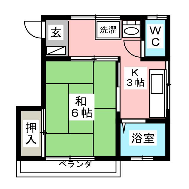 フジメイツ2(1K/2階)の間取り写真
