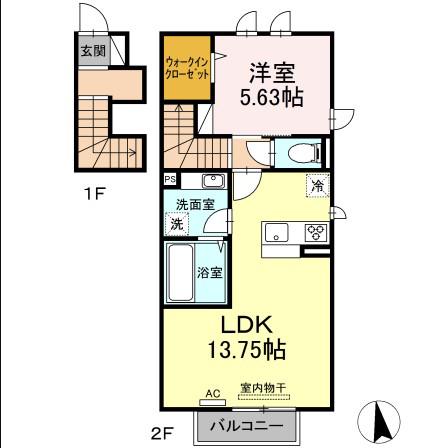 メゾンエスポワール緑丘(1LDK/2階)の間取り写真