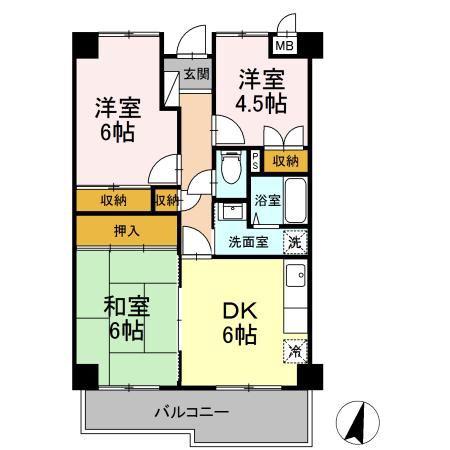 クオーレ花尻(3DK/3階)の間取り写真