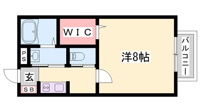 ヴィラージュ大開B棟(1K/1階)の間取り写真