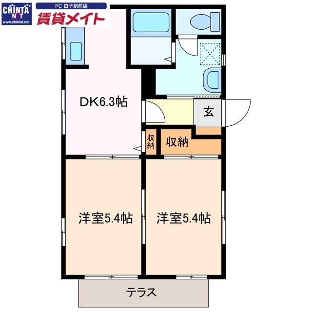 エルミタージュ旭ケ丘(2DK/1階)の間取り写真