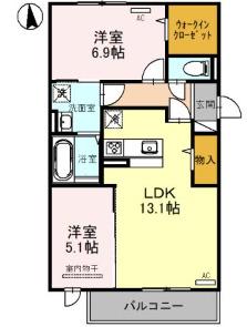 SUNSUNあおばおか(2LDK/2階)の間取り写真
