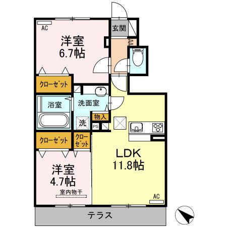 パシフィックハイツミスミII(2LDK/1階)の間取り写真