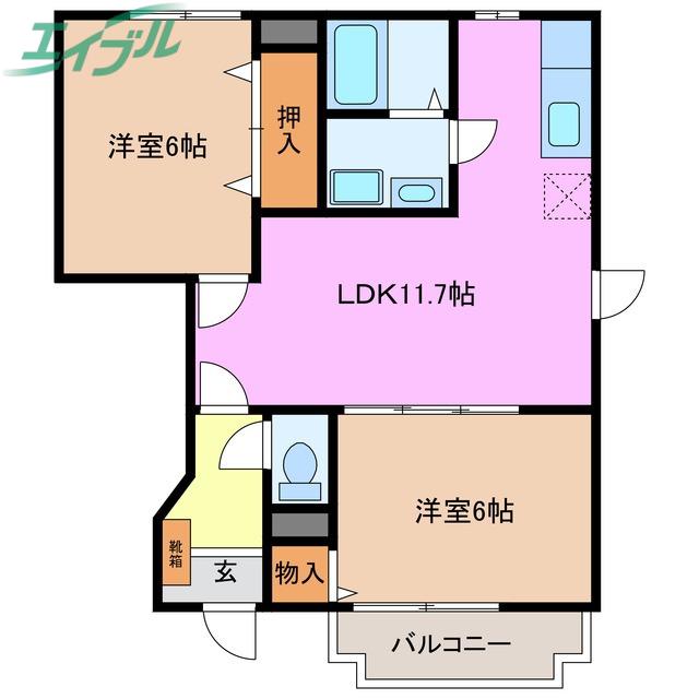 シャトー・ノールII(2LDK/1階)の間取り写真