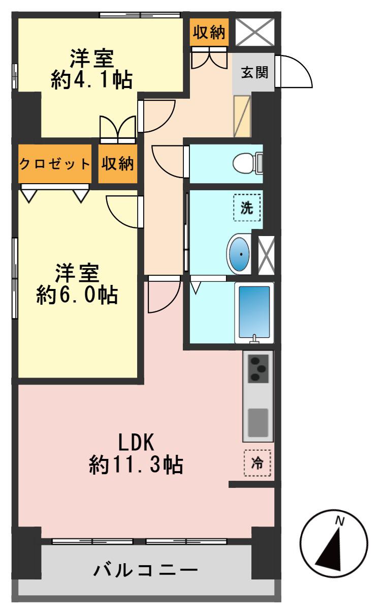 大雄マンション(2LDK/4階)の間取り写真