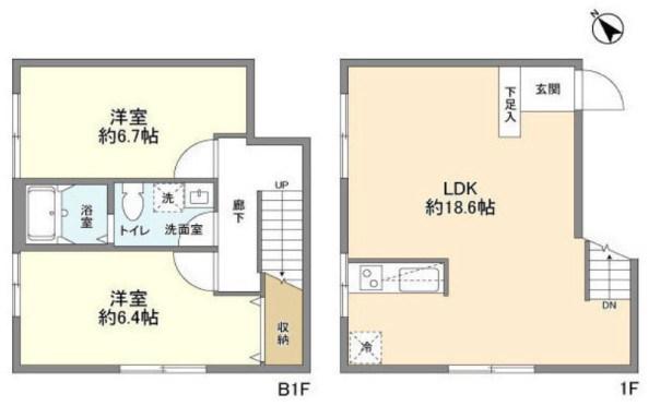 ランドパレス 武蔵小山(2LDK/1階)の間取り写真