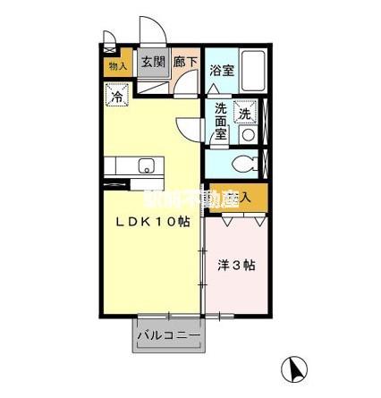 グランドソレーユ東合川(1LDK/2階)の間取り写真