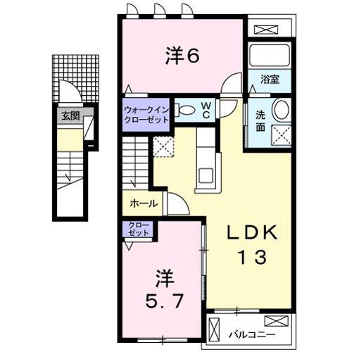 エスポアール・メゾン A(2LDK/2階)の間取り写真
