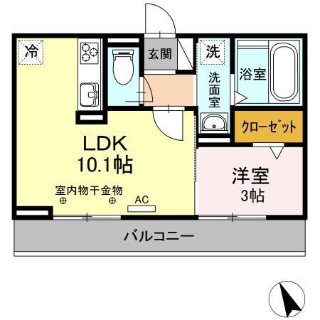 アイティーオーD-ROOM東新町 南館(1LDK/3階)の間取り写真