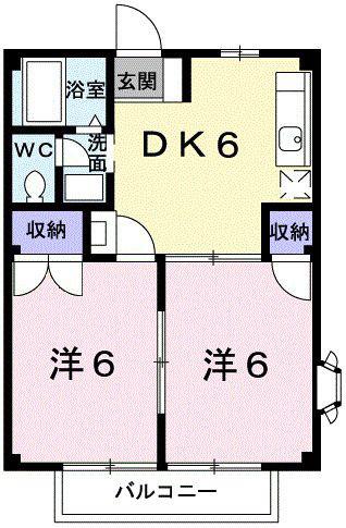 ニューシティフジモト(2DK/1階)の間取り写真