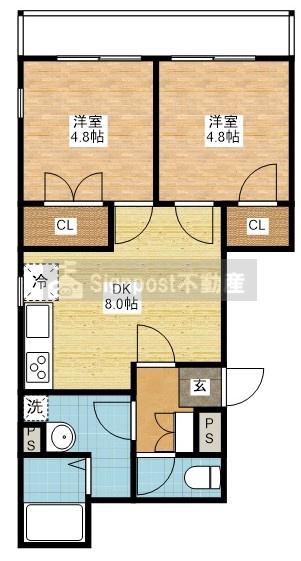 APARTMENT GRUS NAKAMACHI(2DK/2階)の間取り写真