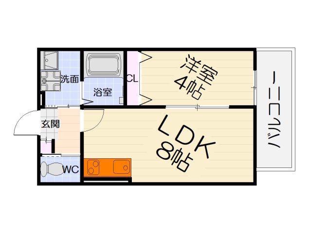 ALEGRIA北助松サウス(1LDK/2階)の間取り写真
