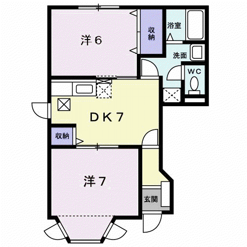 クレストールKAWADE(2DK/1階)の間取り写真