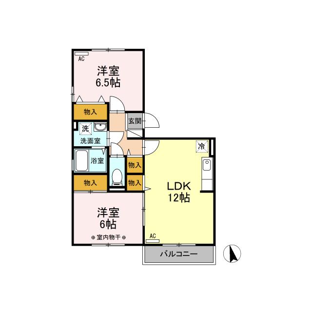 D-ROOM エスポワール笹本A(2LDK/2階)の間取り写真