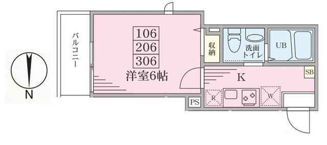 ピアK白楽A棟(1K/3階)の間取り写真
