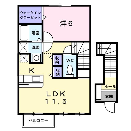 シャン・ミリュ- IB(1LDK/2階)の間取り写真