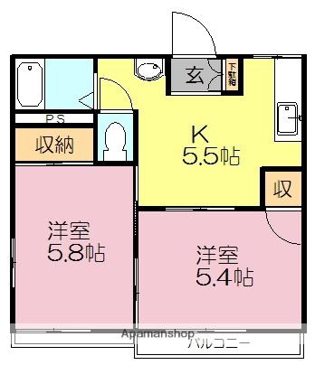 プレミールA棟(2K/2階)の間取り写真