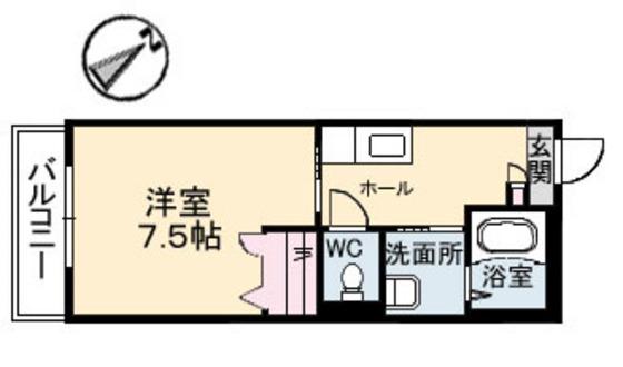 ベルヴュー段原(ワンルーム/2階)の間取り写真