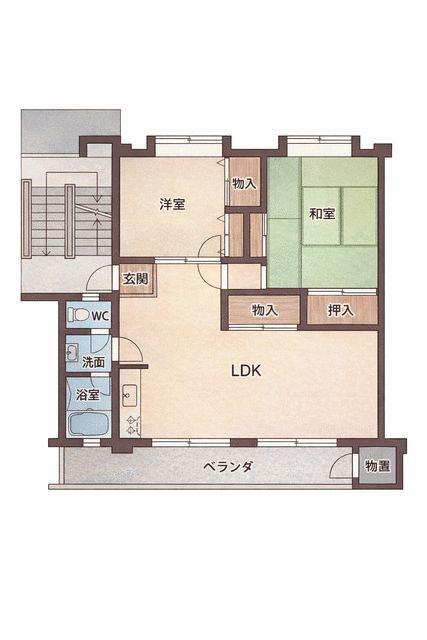 平尾 66号棟(2LDK/4階)の間取り写真