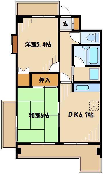 エスペランサ野川(2DK/6階)の間取り写真