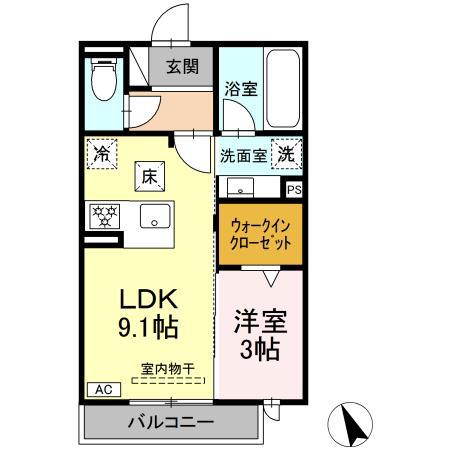 ワイズヴィラ岐南ウエスト(1LDK/2階)の間取り写真