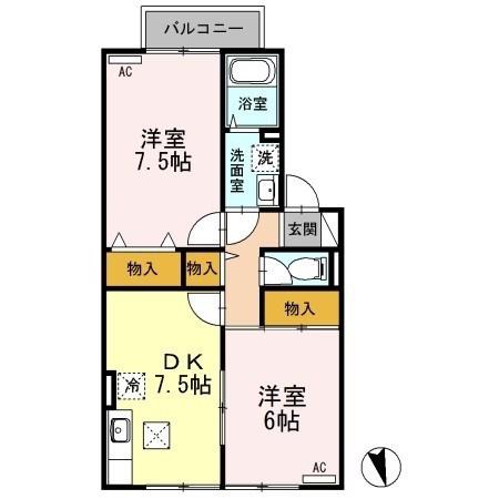 ふぁみーる萌(2DK/2階)の間取り写真