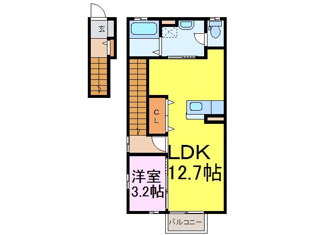 プランドール・ミスギ(1LDK/2階)の間取り写真