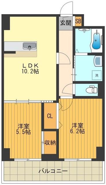 アクロス立川I(2LDK/5階)の間取り写真