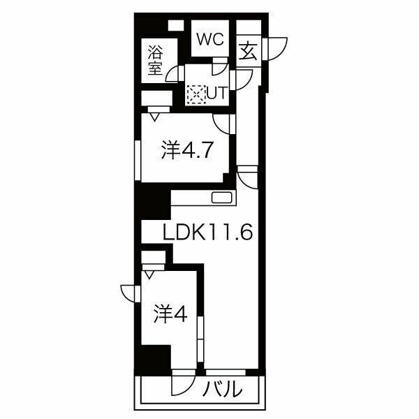 クリスタルガーデン栄町(2LDK/7階)の間取り写真