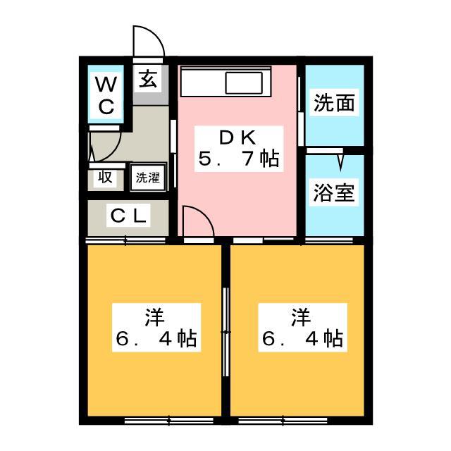 ひまわり C(2K/1階)の間取り写真