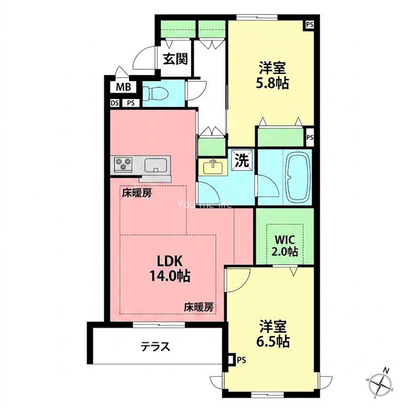 浜竹1丁目メゾン(2LDK/1階)の間取り写真