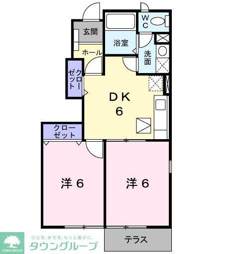 スプリング ワットB棟(2DK/1階)の間取り写真
